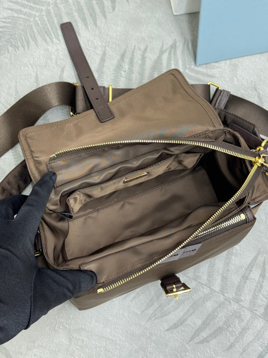 Prada 2026 Explore Shoulder Bag 30cm With Flap Sienna Re-Nylon