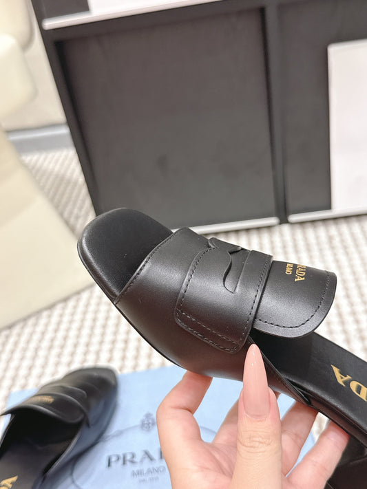 PRA 2026S High Heel Slippers 55 Black Leather 658335