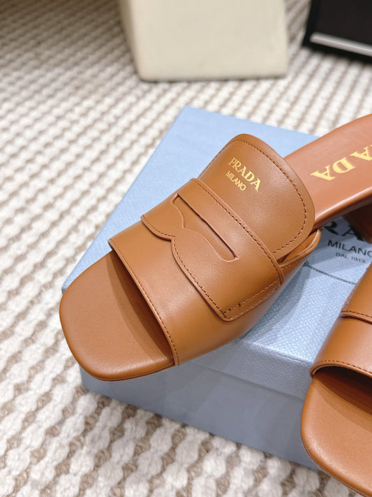 PRA 2026S High Heel Slippers 55 Tan Brown Leather 658337