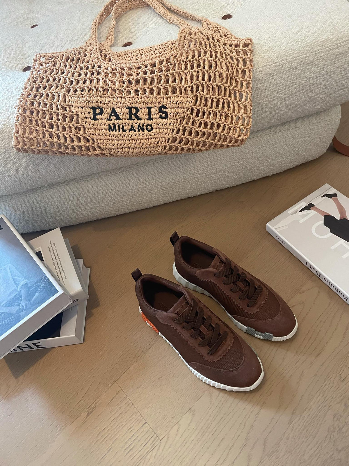 HM Bouncing 35 Sneakers Chocolate Canvas & Suede Goatskin H Orange