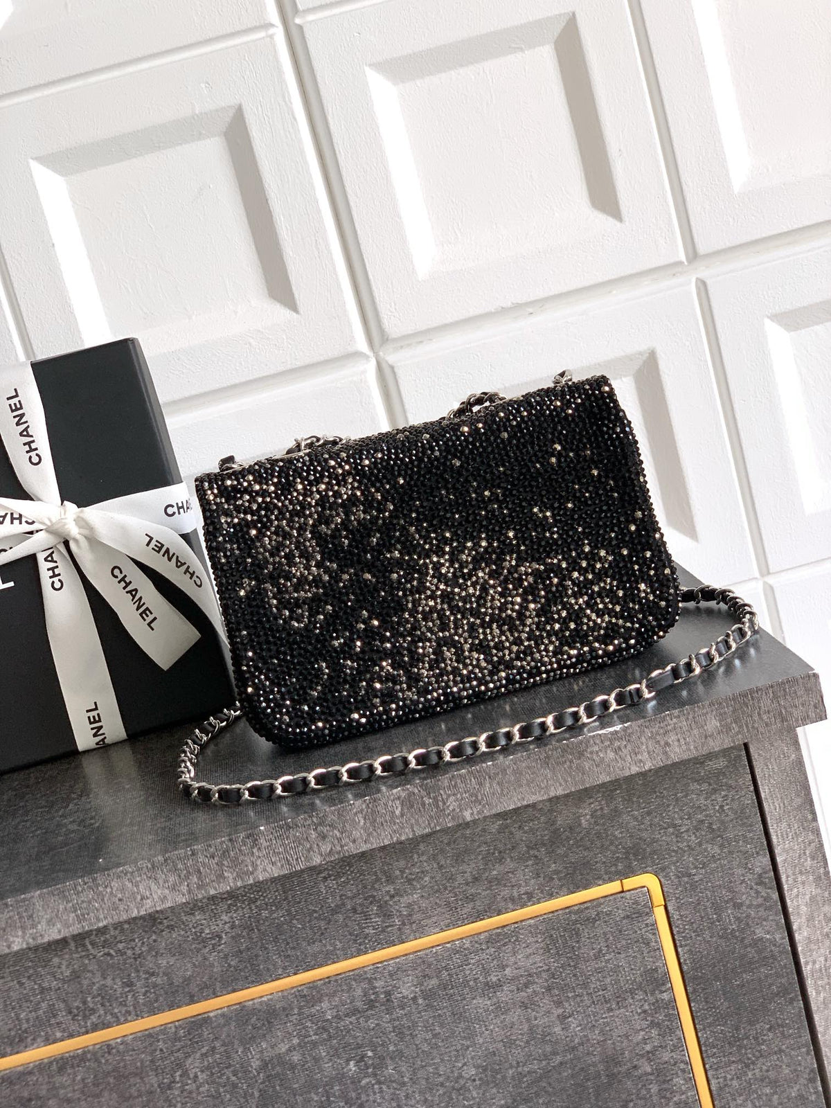 CC Classic Flap Bag full diamond black calfskin