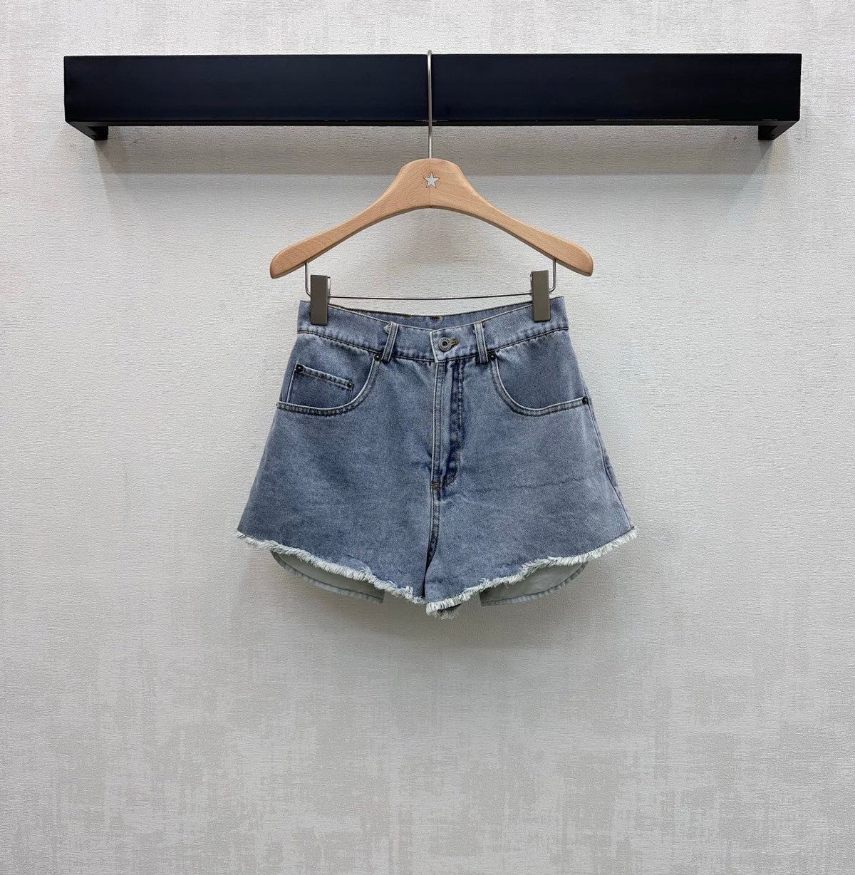Loewe 26 Embroidered Frayed Edge Shorts Blue in YB Twill Cotton Denim 375346