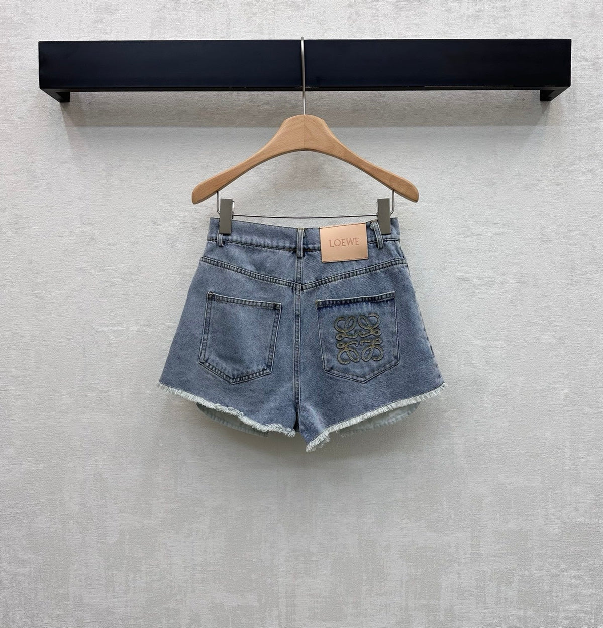 Loewe 26 Embroidered Frayed Edge Shorts Blue in YB Twill Cotton Denim 375346