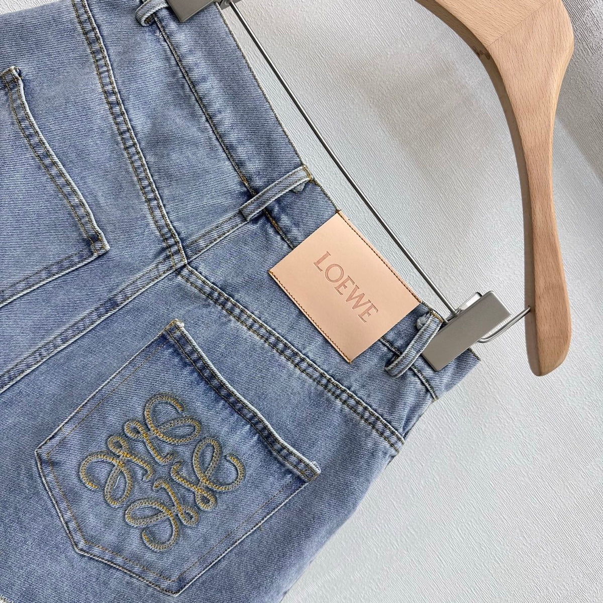 Loewe 26 Embroidered Frayed Edge Shorts Blue in YB Twill Cotton Denim 375346