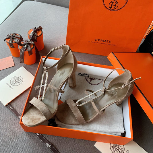 HM Icone Crystal Sandals 60mm Brown Taupe Suede 546252