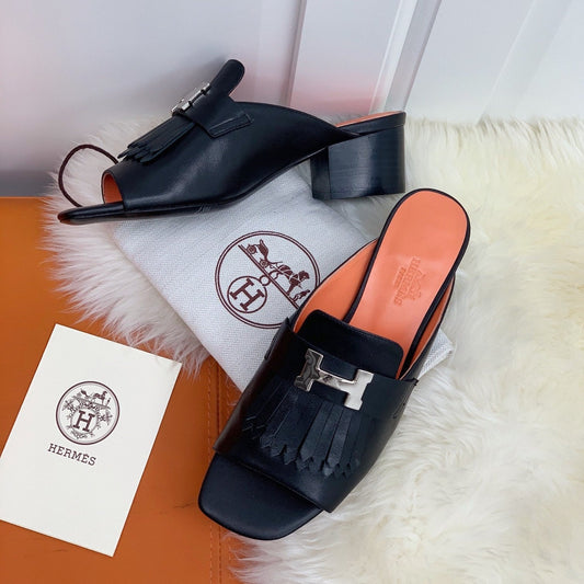HM Alma Sandals 45mm Light Brown Black Cowhide 546341