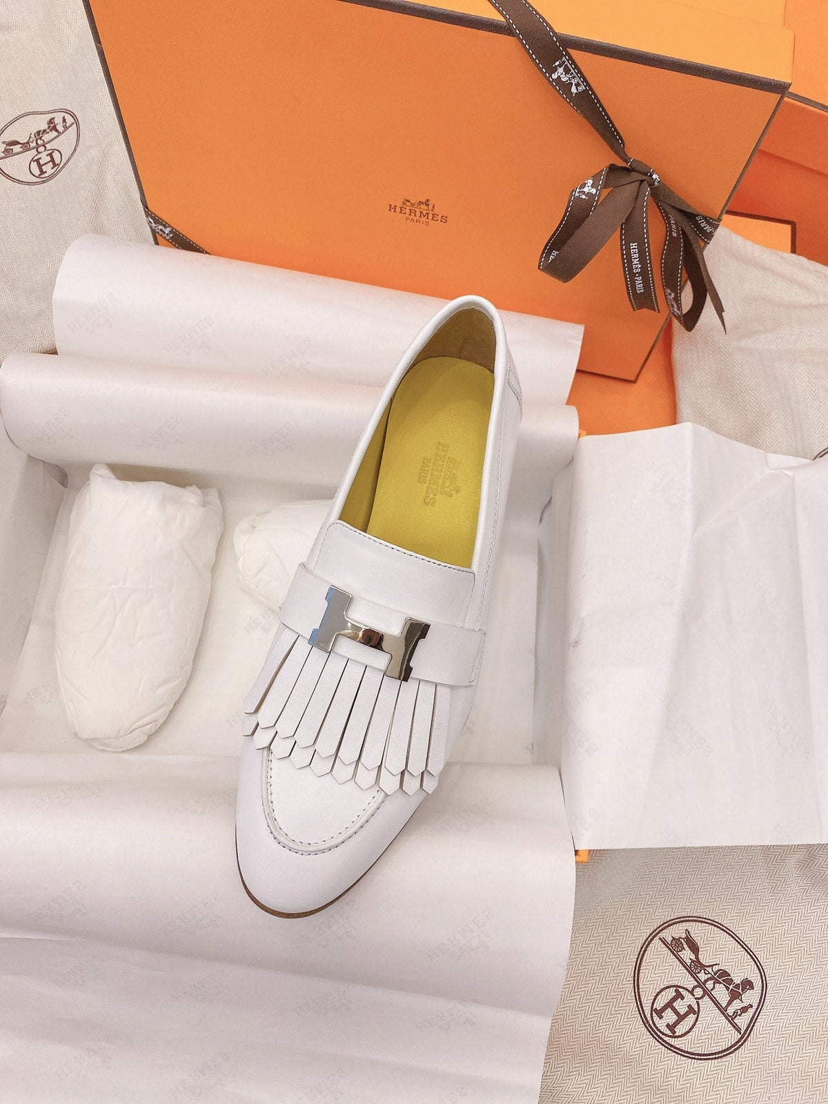 HM Mocassins Royal Loafers White Goat Leather 348019