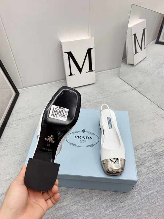 Prada 2026 Mary Jane Sandals 55 White Silver Sheepskin 731165