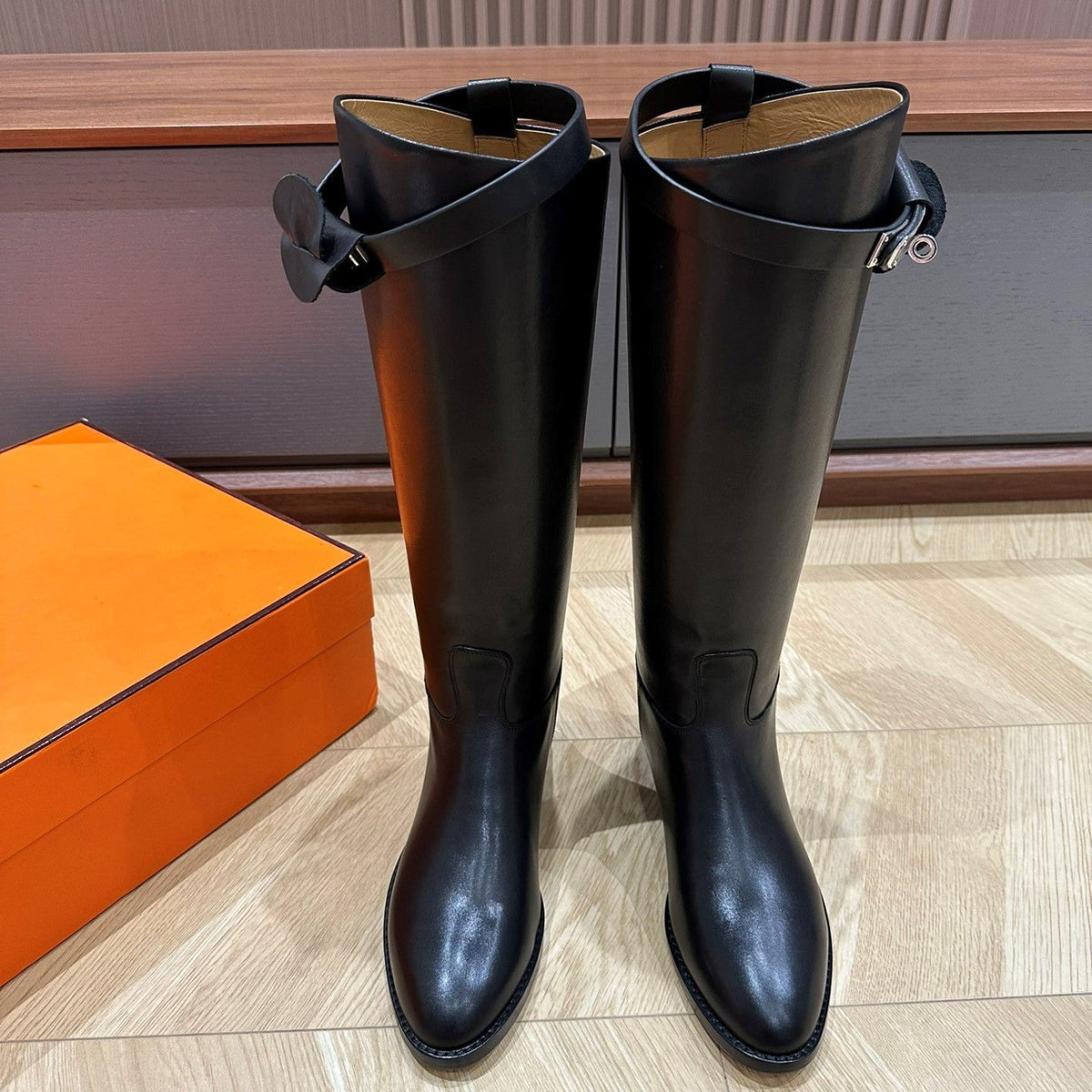 HM 26S Bow Buckle Jumping Boots 2.5cm Black Leather 112945