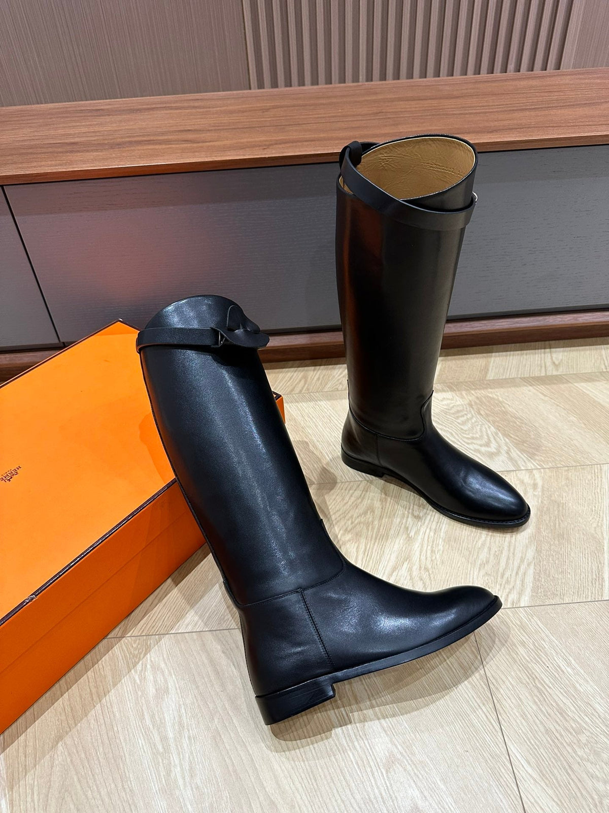HM 26S Bow Buckle Jumping Boots 2.5cm Black Leather 112945