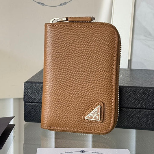 Prada 2026 Cardholder Zipper Bag 10cm Logo Silver Calfskin