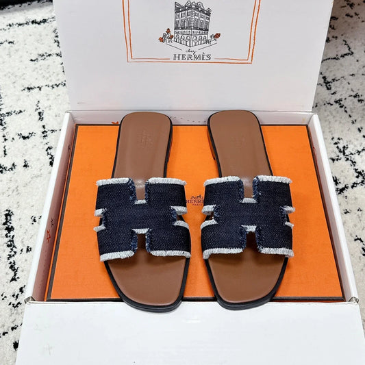 HM 26ss Oran Sandals Dark Brown Canvas Cowhide 617217