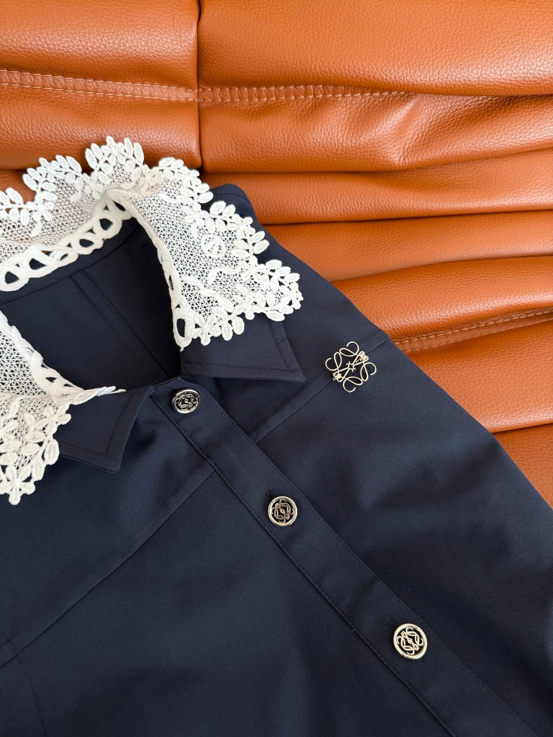 Loewe 26s Navy Blue Dress Lace Cotton Polyester 380017