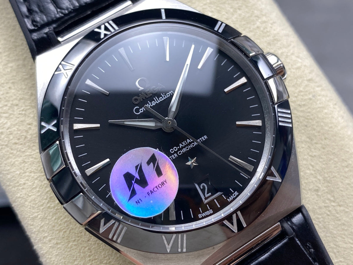 Omega Constellation Co-Axial Master Chronometer 41 mm Black Dial Black Leather Strap