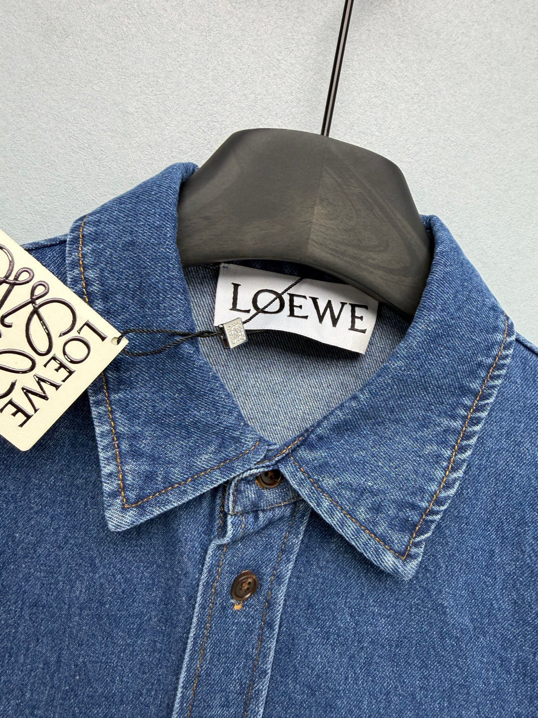 Loewe 26s Embroidered Denim Long-Sleeve Shirt Blue 411622
