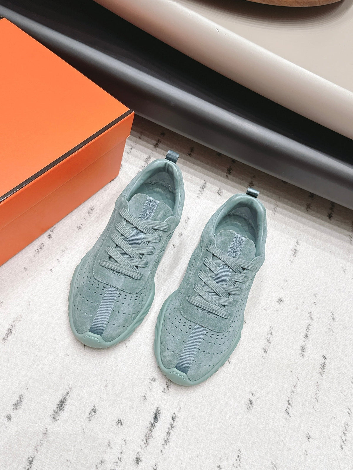 HM 26s Trail Sneakers In Sage Green Perforated Suede