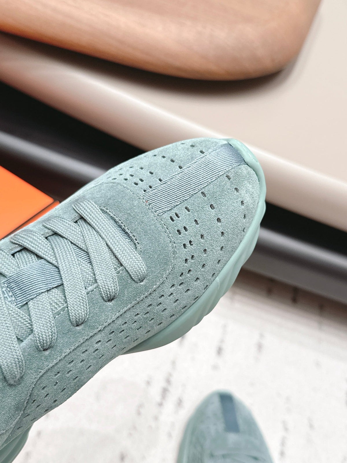 HM 26s Trail Sneakers In Sage Green Perforated Suede