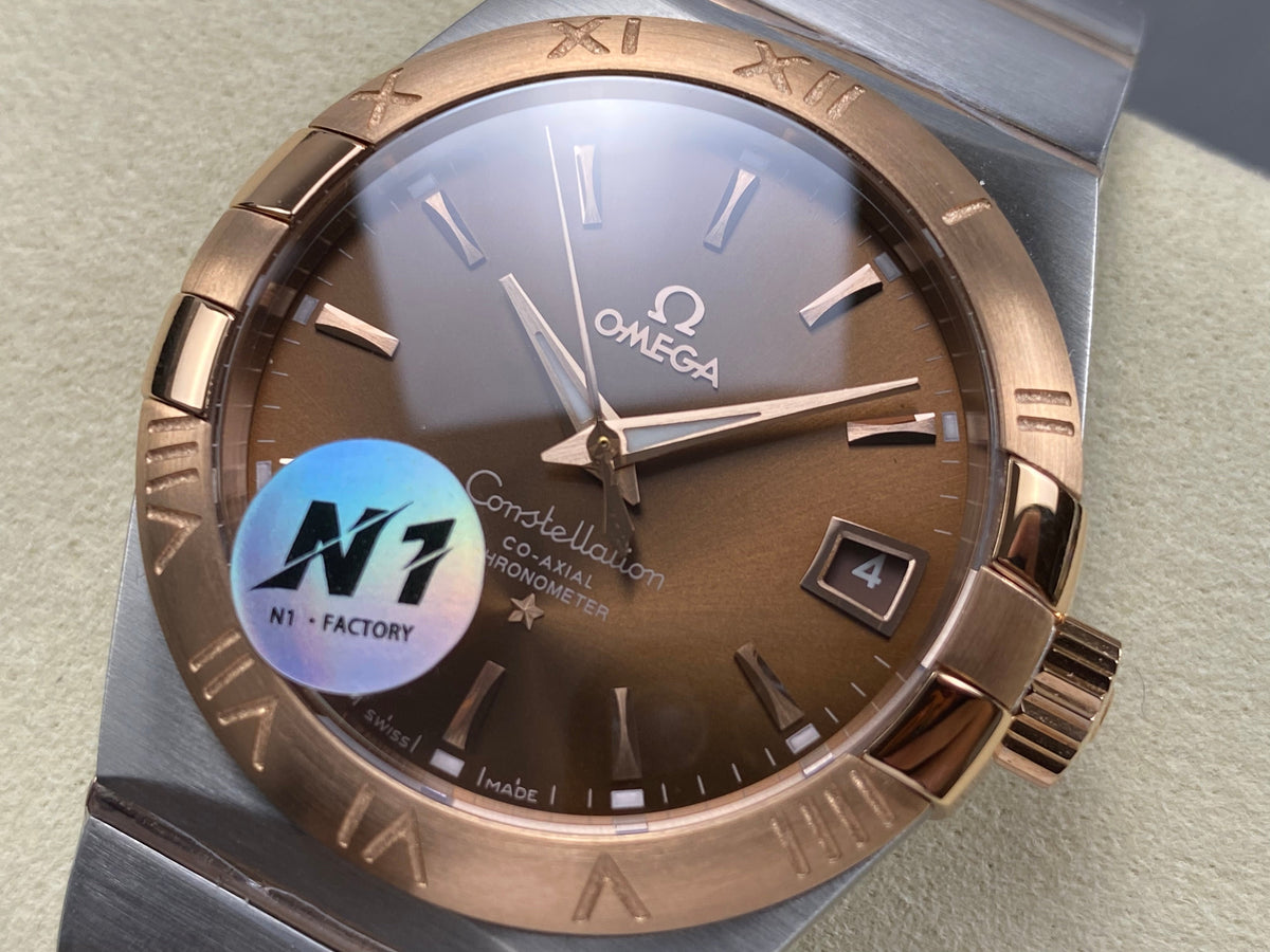 Omega Constellation Co-Axial Chronometer 38mm Pink Gold Steel Case Brown Dial