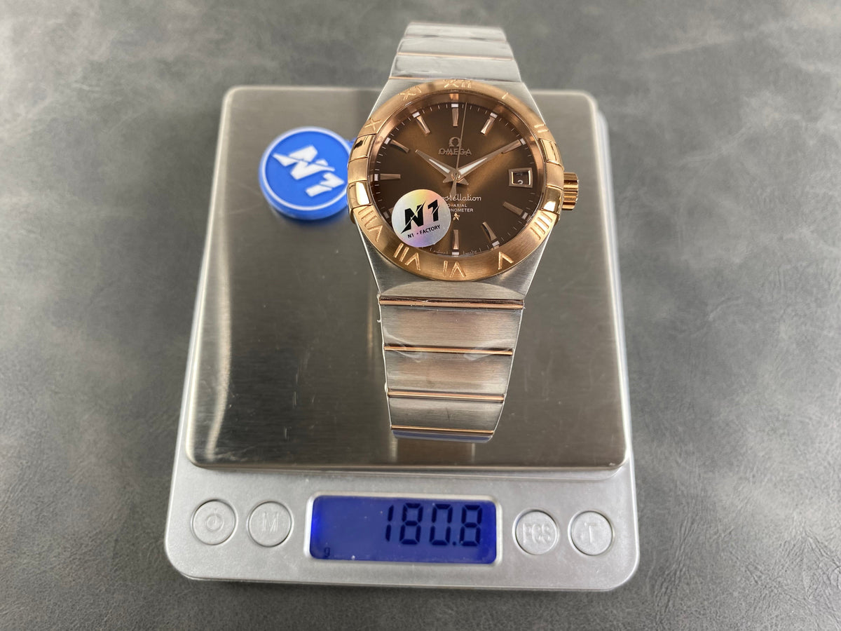 Omega Constellation Co-Axial Chronometer 38mm Pink Gold Steel Case Brown Dial