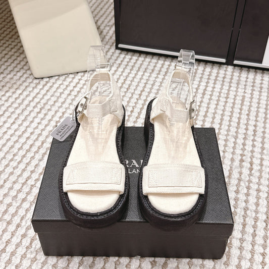 PRA 2026S Roman Sandals White Black Canvas 657521