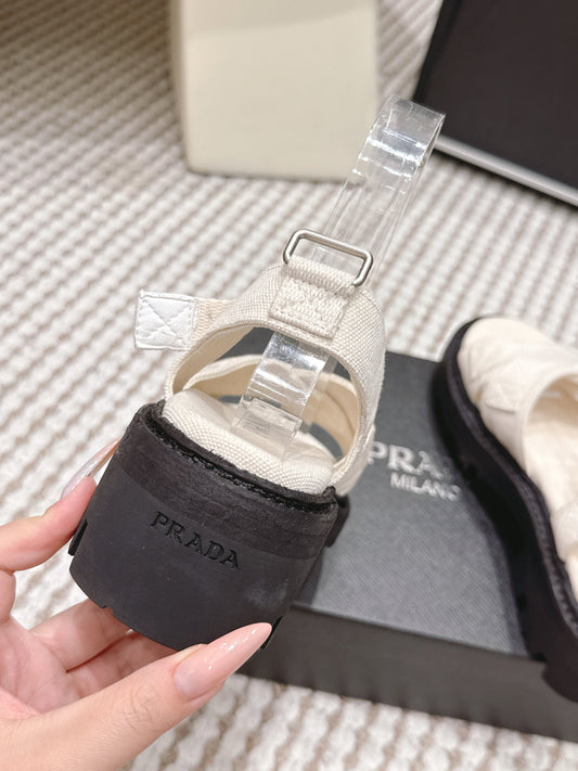 PRA 2026S Platform Sandals White Black Canvas 657527
