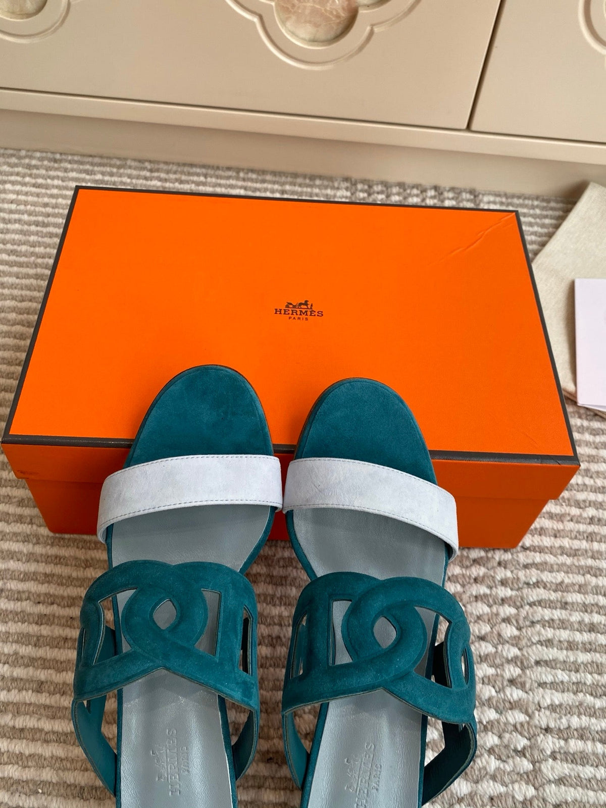 HM Lipari Sandal 7cm Teal Green Suede 776537