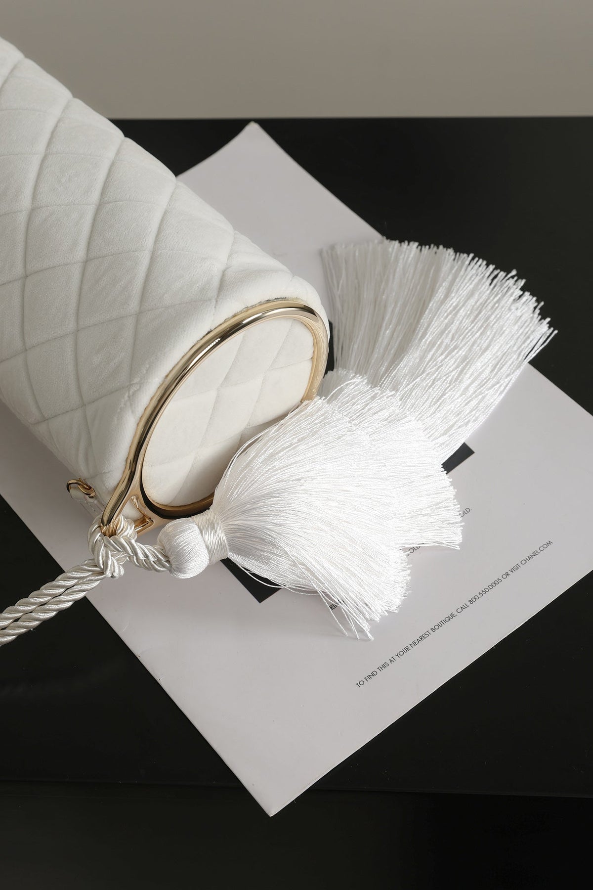 Chanel 2026 Clutch With Strap 23.5cm White Velvet Leather