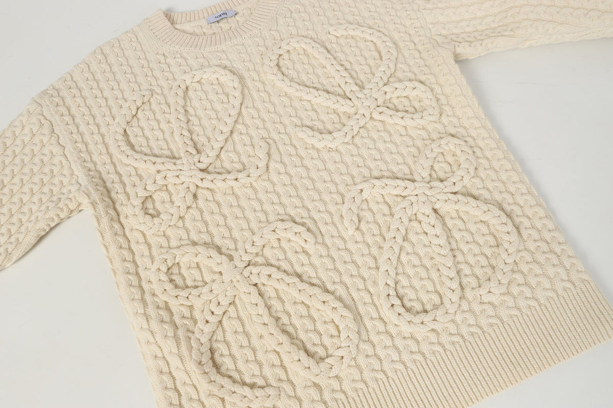 Loewe 2025 Anagram Cable-knit Sweater Cream Wool 315680