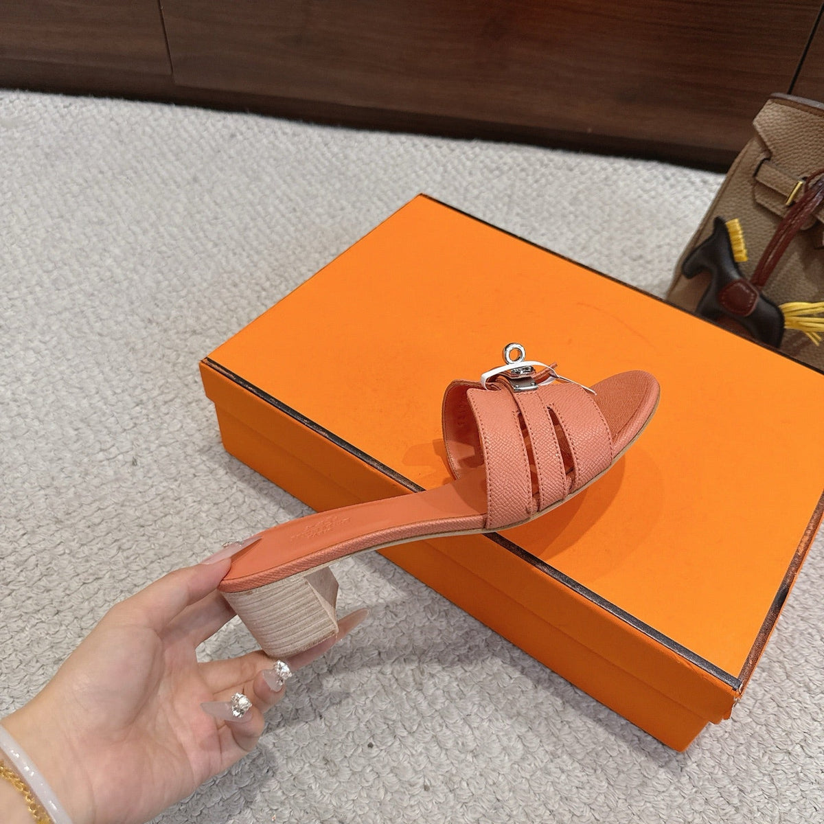 HM Kelly Buckle Sandals 5cm Orange Leather 804997