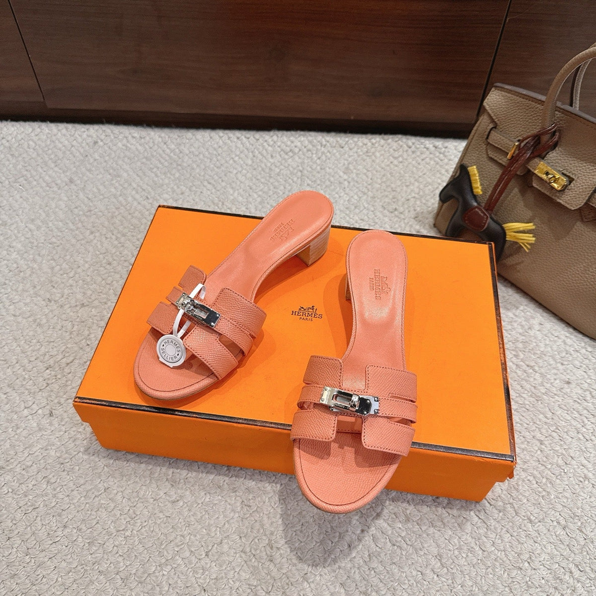 HM Kelly Buckle Sandals 5cm Orange Leather 804997
