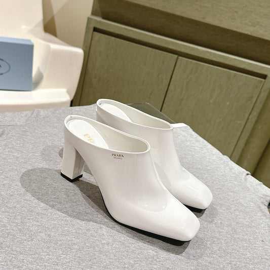 PRA 2026S High Heel Mule 75 White Patent Leather 657677