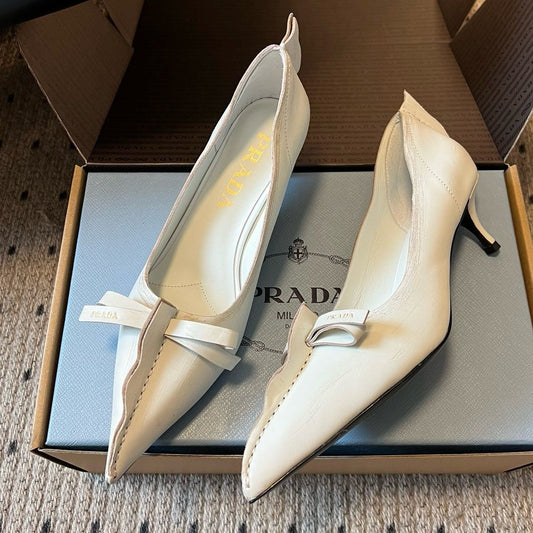 Prada 2026 Pointed-Toe High Heels 55mm Bow Cowhide 787484