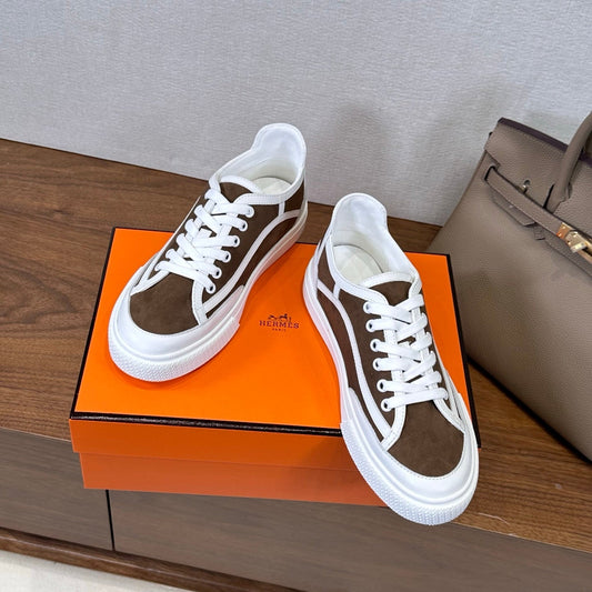 HM Get Sneaker Deep Brown White Suede Cowhide 543795