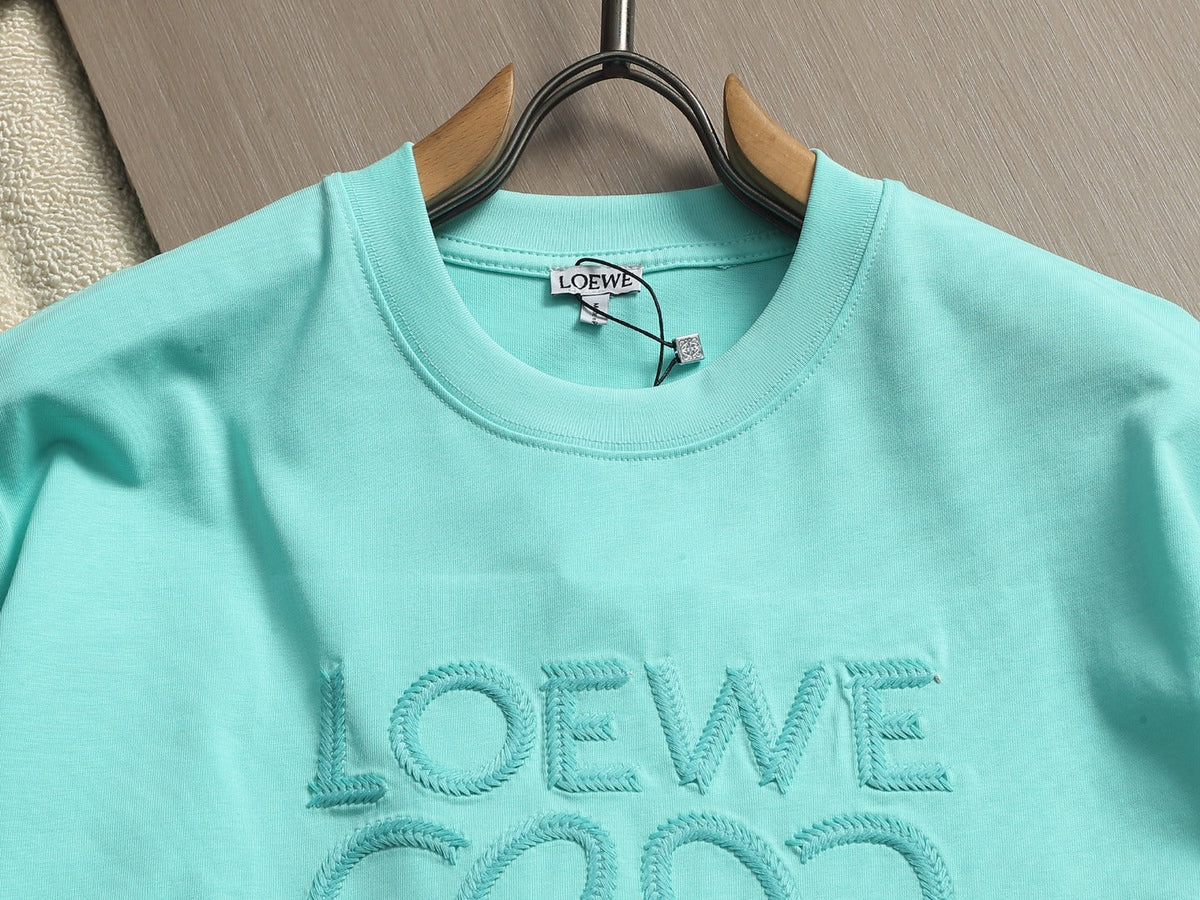 Loewe Men Logo Loose-Fit T-Shirt Light Blue Cotton