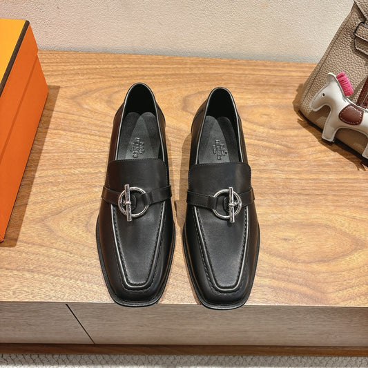 HM Impact Loafers Black Cowhide Sliver Hardware 526182