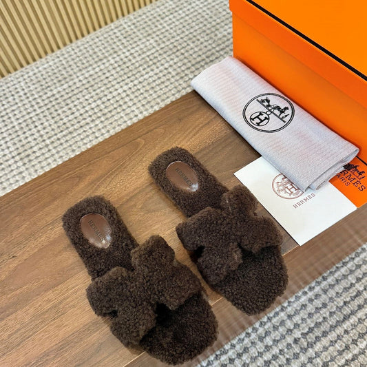 HM Oran Sandal Brown Coffee Wool  543689