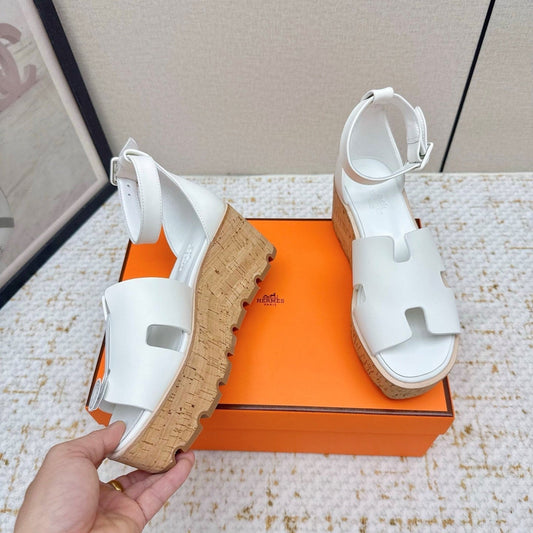 HM Luce 30 Sandal 65mm White Cowhide Cork 477968