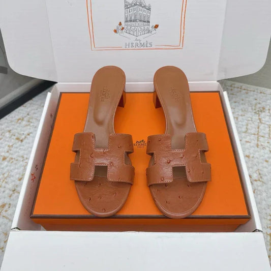 HM 26ss Oran Sandals 50 Brown Ostrich Leather 625124