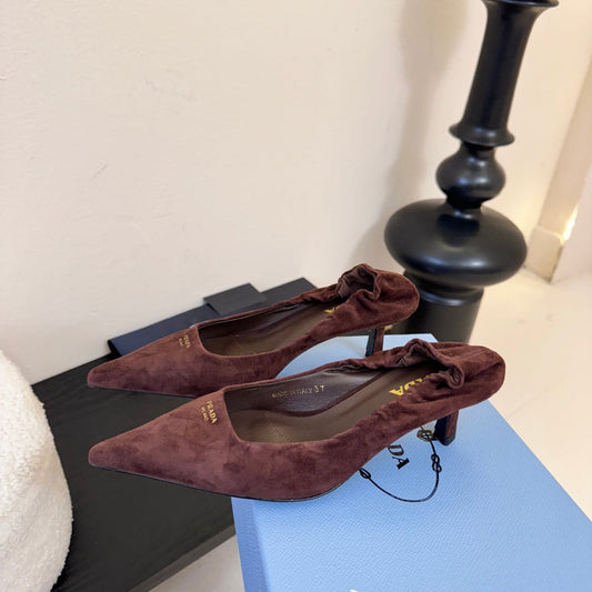 PRA 26S Pointed Toe Low Heels 60 Red Brown Suede 627410