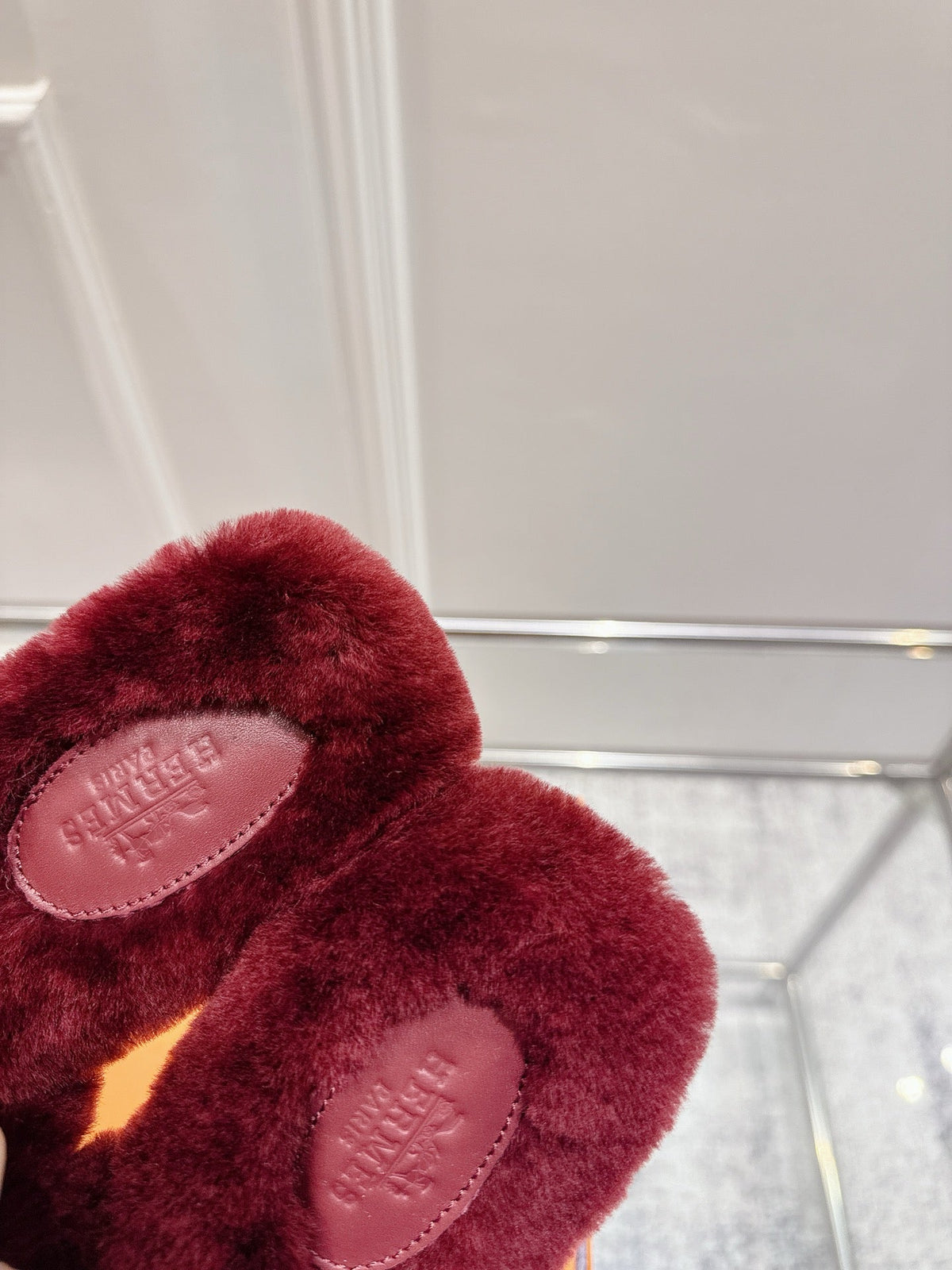 HM Oran slippers sliver buckle wine red wool