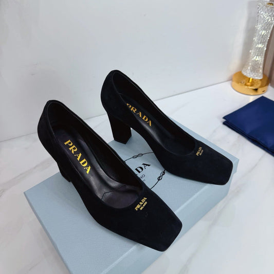 PRA 26SS Square-toe Block Heels  85 Black Suede 592360