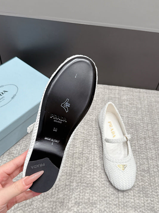 Prada 2026 Ballet Flat White Woven Leather 855703