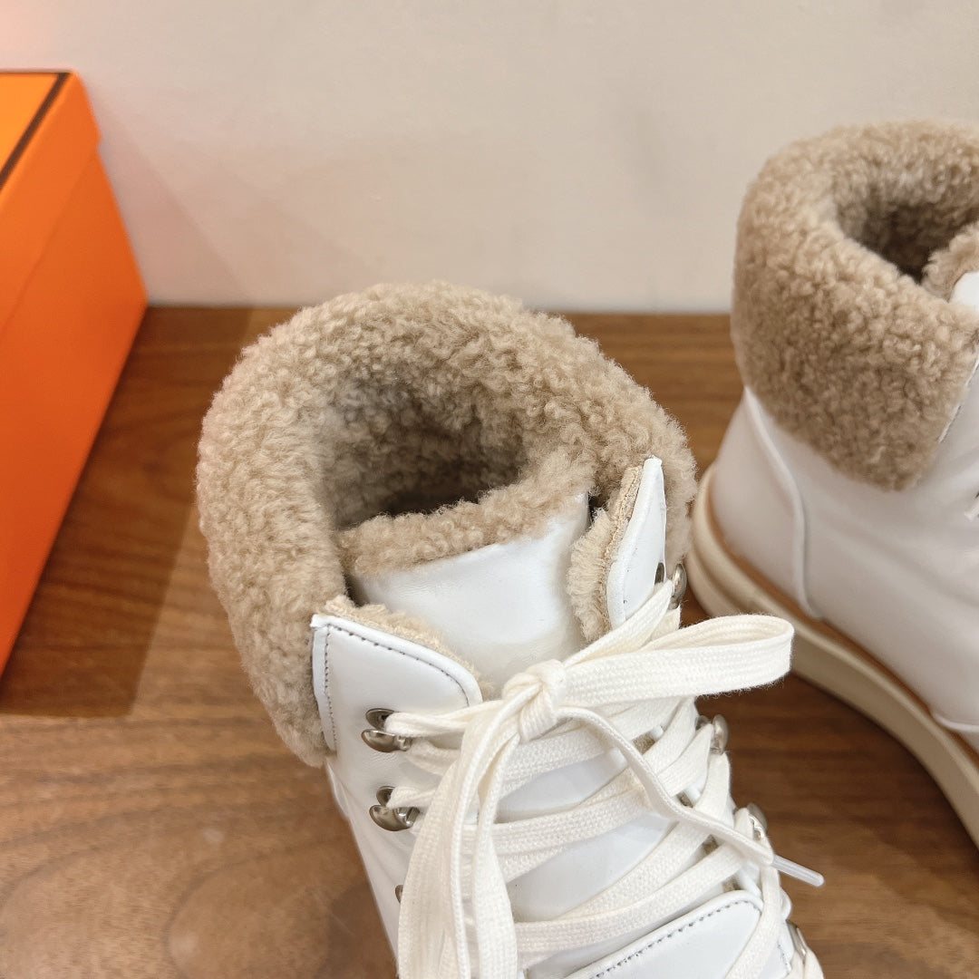 HM 26S Flocon Botines 4cm White Leather Shearling 110589
