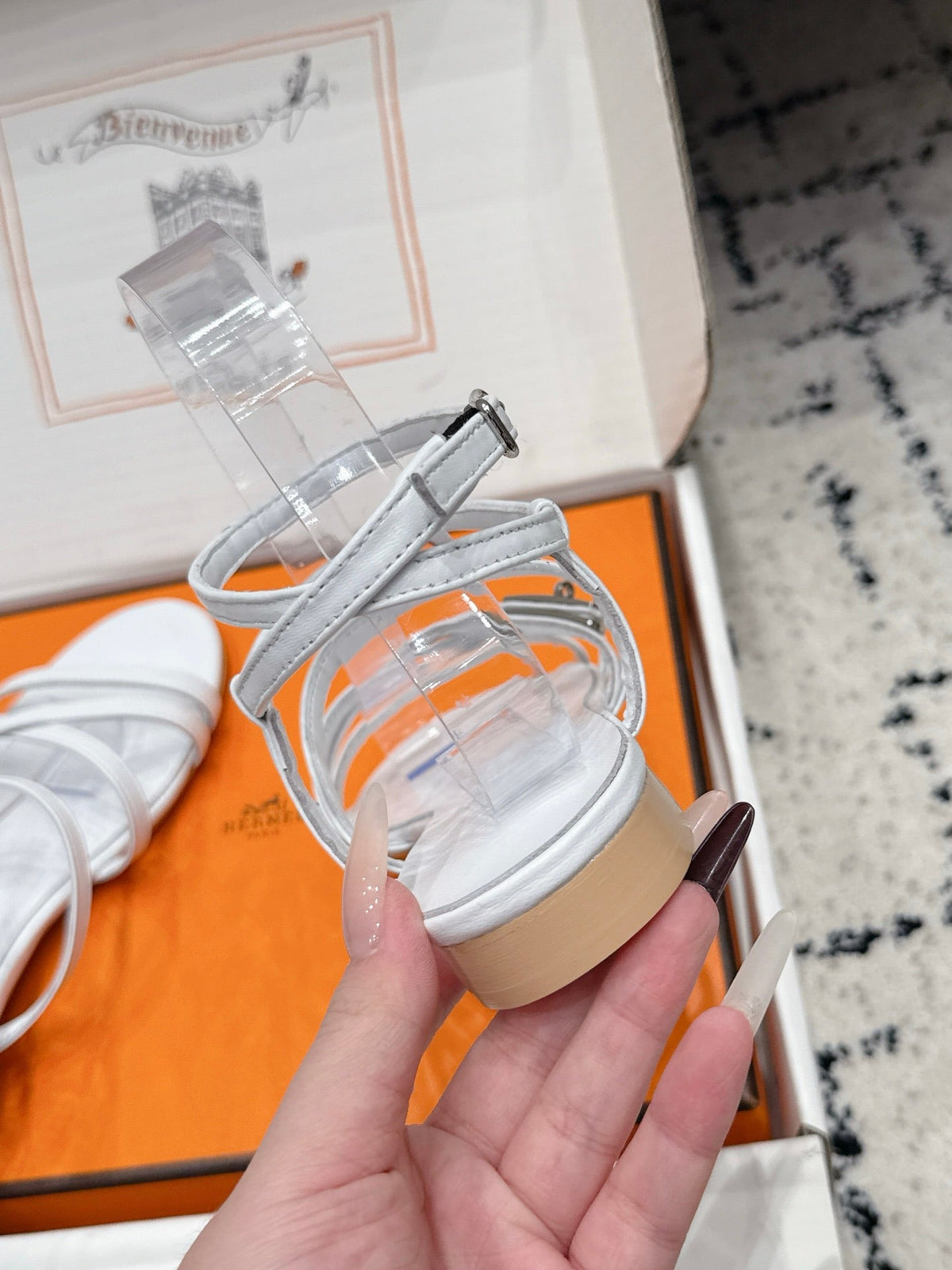 HM 26s Strappy Sandals In White Calfskin Silver Hardware