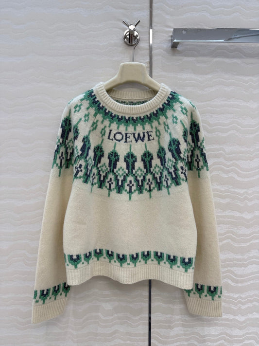 Loewe Sweater White/Mint Wool Blend 342804