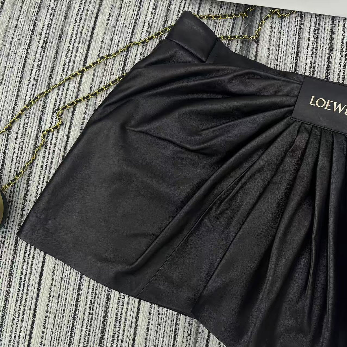 Loewe Draped Midi Skirt Black Nappa Leather 348568