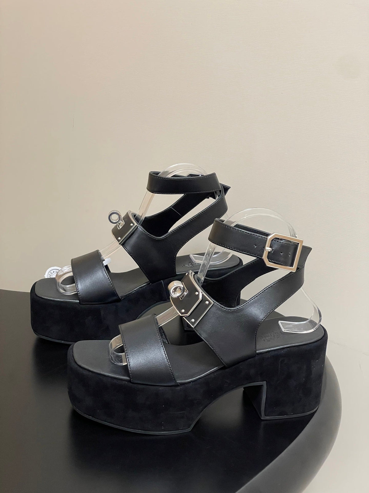 HM Lola 35 Heeled Sandals Black Goatskin 534767