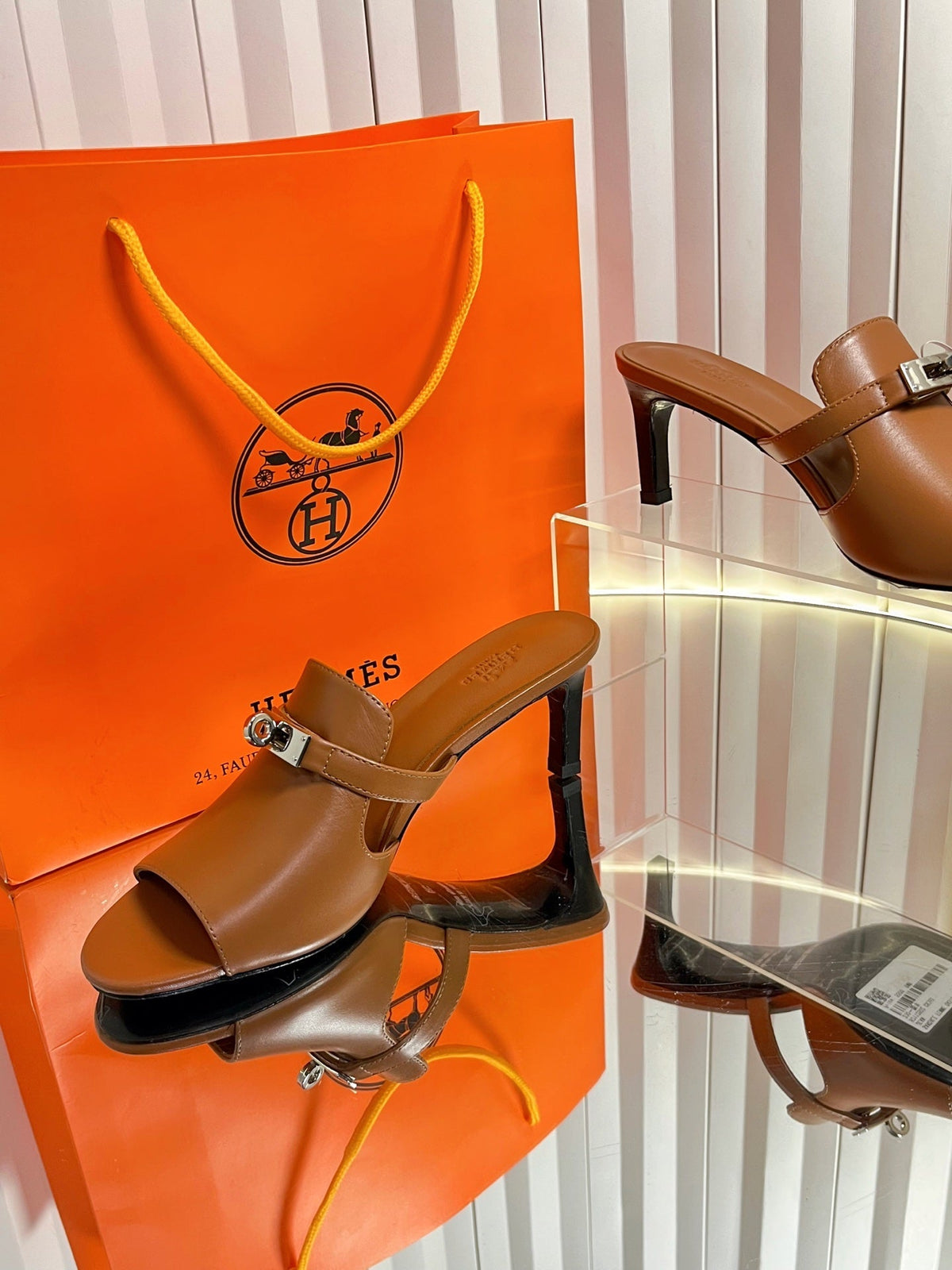 HM Cute Sandal 7cm Brown Calfskin 616213