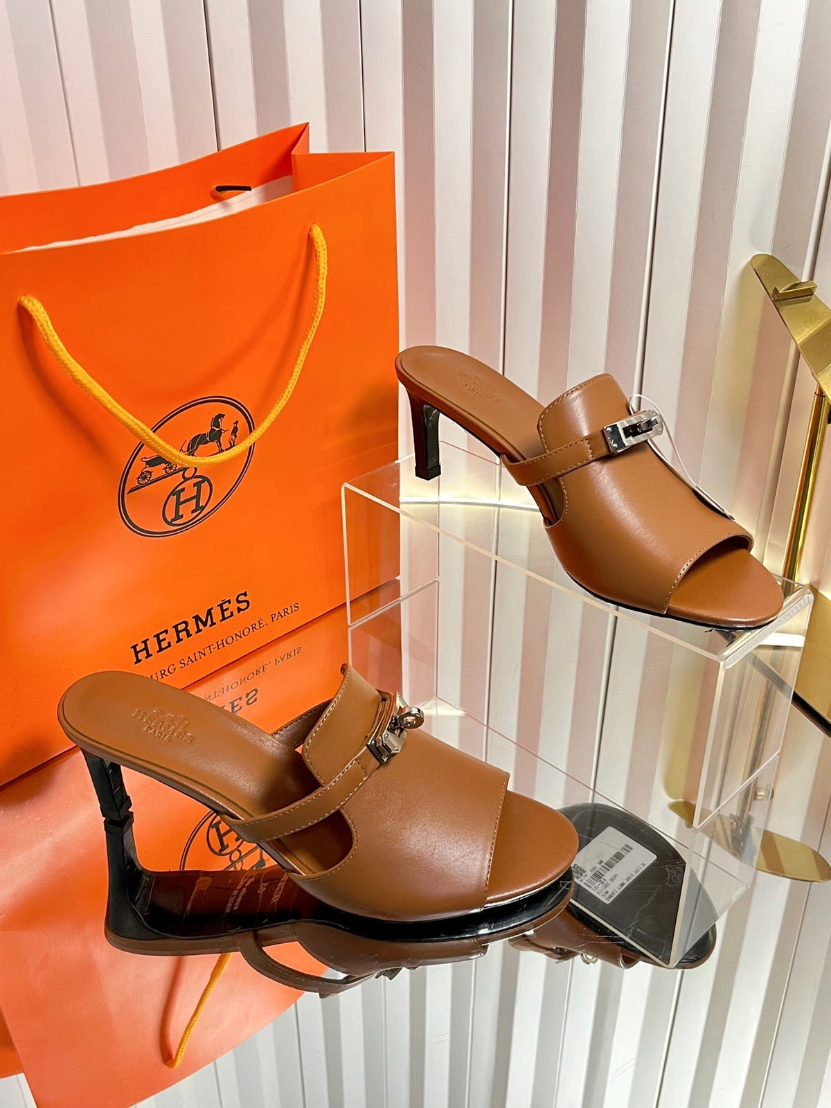 HM Cute Sandal 7cm Brown Calfskin 616213