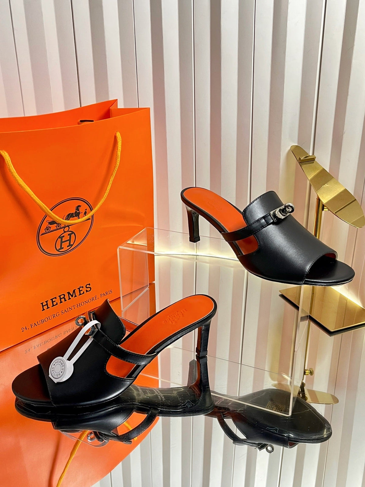 HM Cute Sandal 7cm Black Calfskin 616214